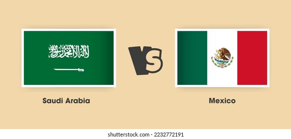 Saudi Arabia vs Mexico flags placed side by side. Creative stylish national flags of Saudi Arabia vs Mexico with background