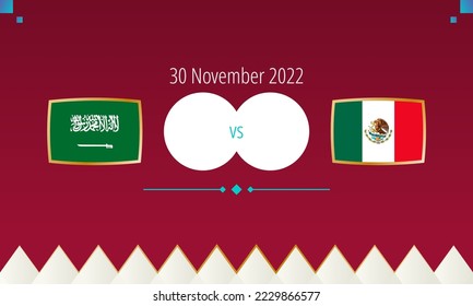 Saudi Arabia vs Mexico football match, international soccer competition 2022. Versus icon.