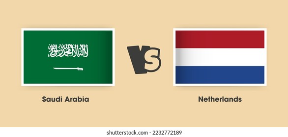 Saudi Arabia vs Netherlands flags placed side by side. Creative stylish national flags of Saudi Arabia vs Netherlands with background