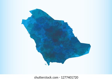 Saudi Arabia watercolor map vector illustration of blue color on light background using paint brush in paper page