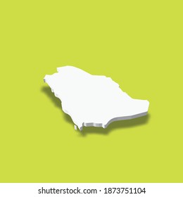 Saudi Arabia - white 3D silhouette map of country area with dropped shadow on green background. Simple flat vector illustration.