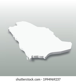 Saudi Arabia - white 3D silhouette map of country area with dropped shadow on grey background. Simple flat vector illustration