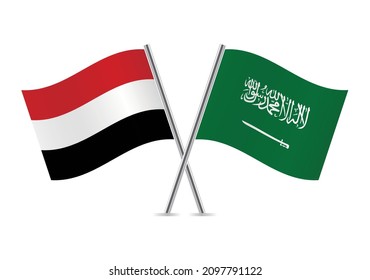 Saudi-Arabien und Jemen Flaggen. Vektorgrafik.