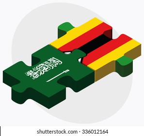 Saudi Arabia and Zimbabwe Flags in puzzle isolated on white background