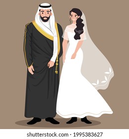 Saudi arabian brides with black clothes. Wedding dress premium Vector.