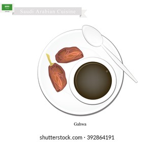 Saudi Arabian Cuisine, Arabic Coffee or Coffee Brewed from Dark Roast Coffee Beans Spiced with Cardamom. A Popular Beverage in Saudi Arabia.