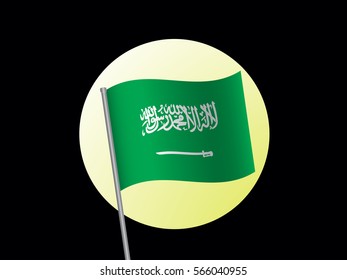 Saudi Arabian flag in circle on black background