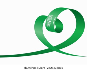 Saudi Arabian flag heart shaped ribbon. Vector illustration.