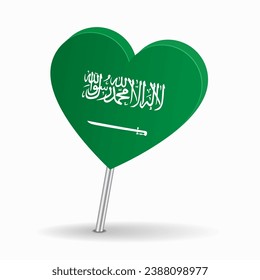 Saudi-Arabian Fahne herzförmige Kartenzeiger-Layout. Vektorgrafik.