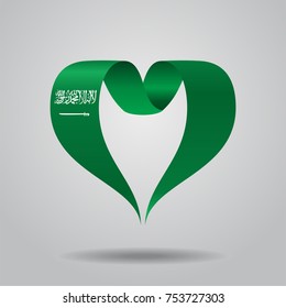 Saudi Arabian flag heart-shaped wavy ribbon. Vector illustration.