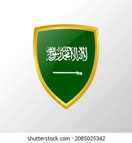 Bandera de Arabia Saudita en un escudo que significa fuerza, patriotismo y orgullo.
