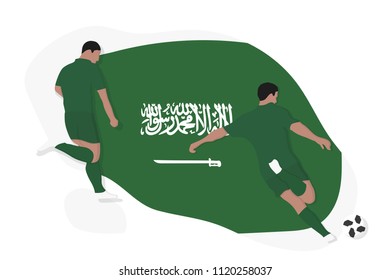 Saudi Arabian football team player kicking dribbling 2018 championship vector illustration soccer Arabia