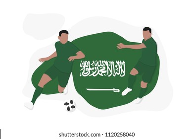 Saudi Arabian football team player kicking dribbling 2018 championship vector illustration soccer Arabia
