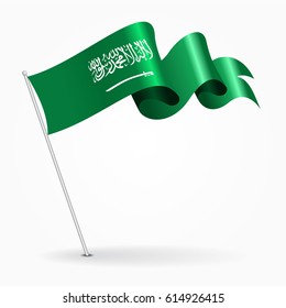 Saudi Arabian Pin Icon Wavy Flag. Vector Illustration.