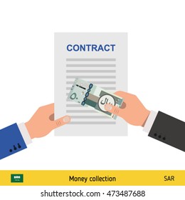Saudi Arabian riyal banknote. Contract concept vector illustration.