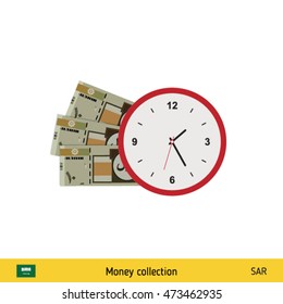 Saudi Arabian riyal banknote. Time is money concept vector illustration.