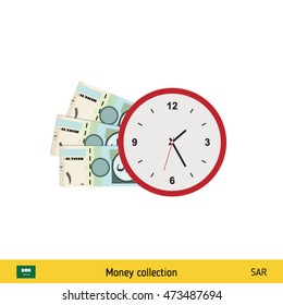 Saudi Arabian riyal banknote. Time is money concept vector illustration.