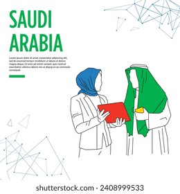 Saudi business people line drawing illustration.