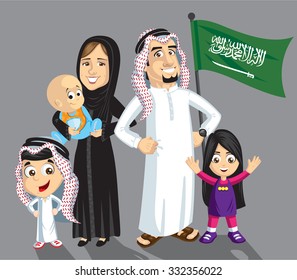 Saudi Family With Flag