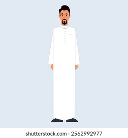 A Saudi and Gulf man character wearing a thobe and shemagh