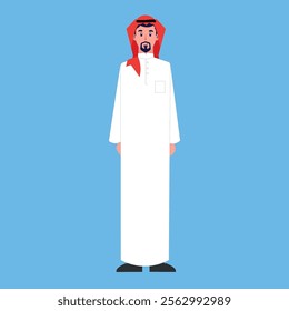 A Saudi and Gulf man character wearing a thobe and shemagh