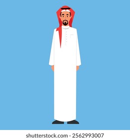 A Saudi and Gulf man character wearing a thobe and shemagh