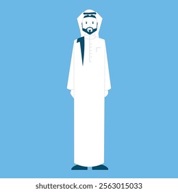 A Saudi and Gulf man character wearing a thobe and shemagh