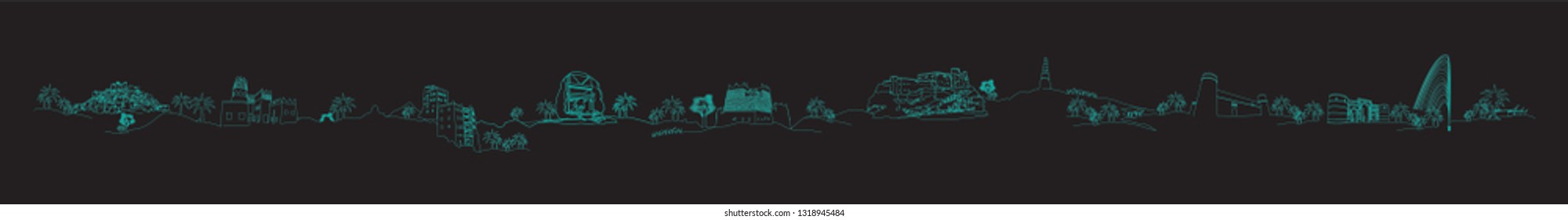 Saudi heritage site in green vector line art, vector fine line art design, saudi arabia heritage sites, green vector fine line art in black background