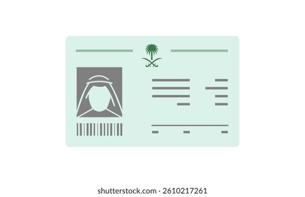 Saudi id card. Arabian personal document. Identity citizen of Saudi Arabia. Vector illustartion