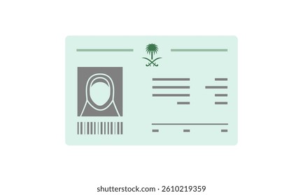 Saudi id card woman. Official document for citizens. Personal identity. Vector illustration 
