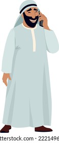 Saudi Man Talking On Phone. Arab Character