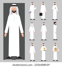 A Saudi man wearing a white dress. vector premium