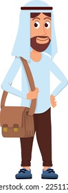 Saudi man with work bag. Muslim person character