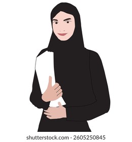 saudi, middle eastern, arab student, university, , learn, UAE, vector, smart, study, cute, literature, looking, Book, backpack, standing, cheerful, black, attractive, portrait, female.college