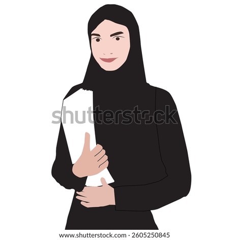 saudi, middle eastern, arab student, university, , learn, UAE, vector, smart, study, cute, literature, looking, Book, backpack, standing, cheerful, black, attractive, portrait, female.college
