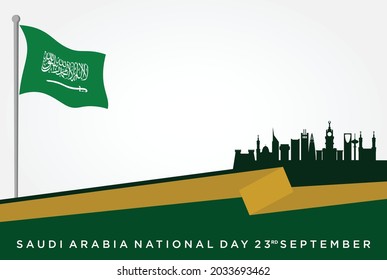 Saudi National Day. 23rd September. Arabic Translate: Happy National Day. Kingdom of Saudi Arabia. Vector Illustration. Eps 10.