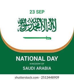 Saudi National Day 23rd September. Kingdom of Saudi Arabia National Day greeting card vector illustration design. Arabic text Calligraphy Our National Day