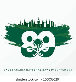Saudi National Day. 89. 23rd September. Arabic Text: Our National Day. Kingdom of Saudi Arabia. Vector Illustration. Eps 10. 