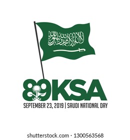 Saudi National Day. 89. 23rd September. Arabic Text: Our National Day. Kingdom of Saudi Arabia. Vector Illustration. Eps 10. 