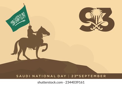 Saudi National Day. 93 years anniversary. Kingdom of Saudi Arabia Flag. September 23, 2023. Vector Illustration. Eps 10.