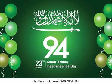 Saudi National Day. 94 years anniversary. Kingdom of Saudi Arabia Flag. September 23, 2024. Vector Illustration template