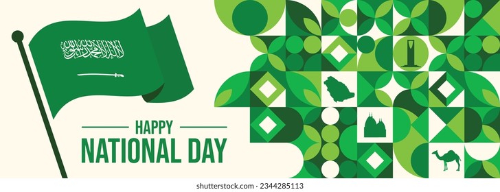 Saudi national day banner design with flag