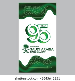Celebração do Dia Nacional da Arábia Saudita. 23 de setembro. Tradução do logotipo 3d 95, Nosso Dia Nacional. Reino da Arábia Saudita