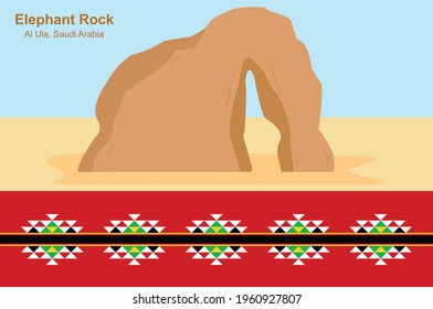 Saudi Pattern Texture - Sadu, Sadou, Sadow Or Sado With Elephant Rock Outcrop Geological Formation, 