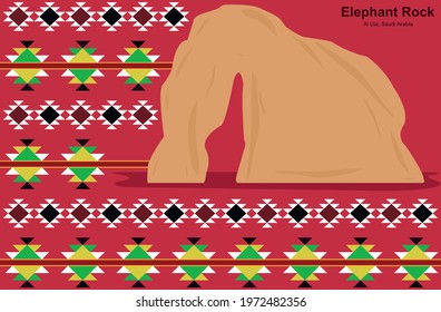 Saudi Pattern Texture - Sadu, Sadou, Sadow Or Sado With Elephant Rock Outcrop Geological Formation, 