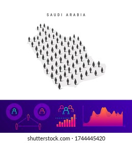 Saudi people icon map. Detailed vector silhouette. Mixed crowd of men and women. Population infographics. Isolated vector illustration.
