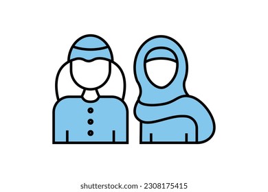 Icono del pueblo saudita. Hombre y mujer con el tradicional pañuelo musulmán de cabeza shemakh. Diseño de estilo de icono de dos tonos. Diseño de vector simple editable