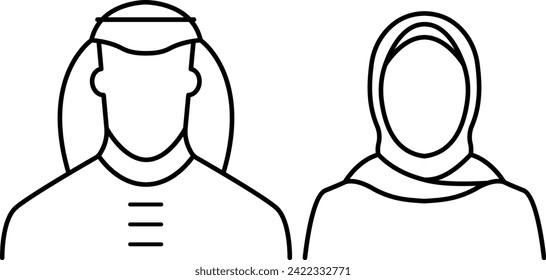 saudi people line icon. male female using thawn and hijab. line vector 