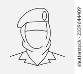 Saudi policewoman line icon. Arabian woman with closed face. Military or solder person. Vector illustration