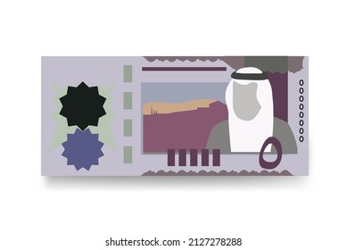 Saudi Riyal Vector Illustration. Saudi Arabia money set bundle banknotes. Paper money 5 SAR. Flat style. Isolated on white background. Simple minimal design.